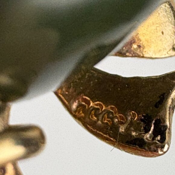 VTG Solid 14K Yellow Gold Nephrite Jade Egg Pendant Bow Design .75" - Picture 11 of 11